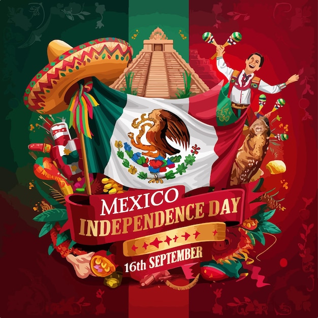 Mexican Independence Day vector illustration viva Mexico banner creative design