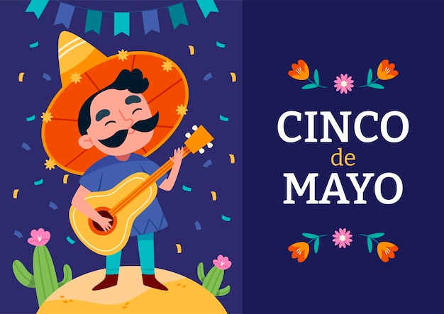 Mexican mariachi musician with guitar for Cinco de Mayo holiday