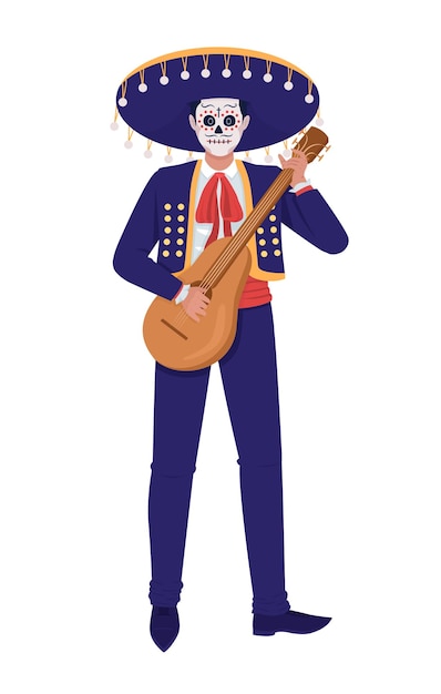 Mexican musician playing guitar semi flat color vector character