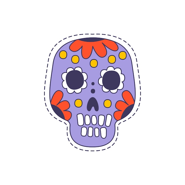 Mexican Painted Skull Bright Hipster Sticker