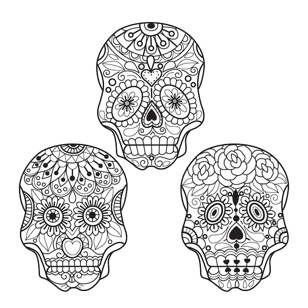 Mexican skull coloring pages for adults