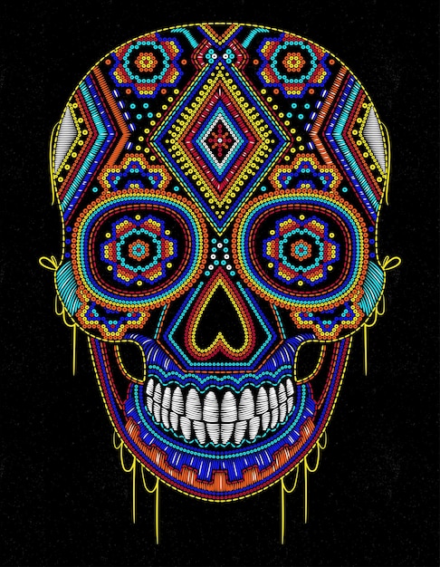 mexican skull huichol colorful