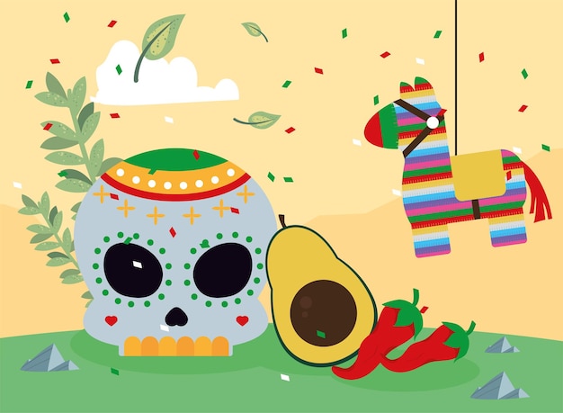 Mexican skull and pinata