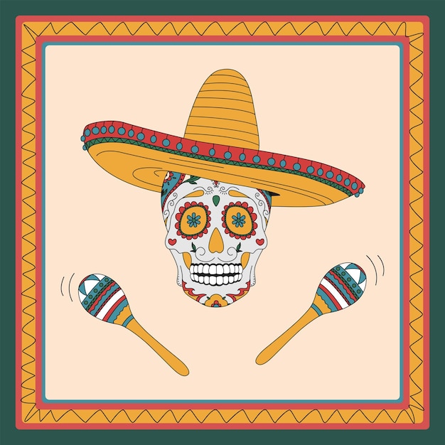 Mexican skull with maracas Poster for clothes covers and more