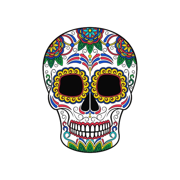 Mexican sugar skull with floral pattern Day of the death vector Illustration on a white background