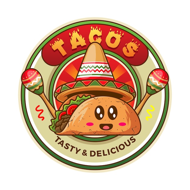 mexican taco badge illustration