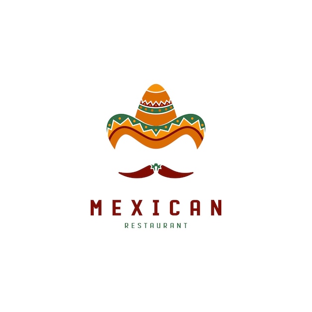 Mexican taco restaurant logo design with sombrero hat and chili