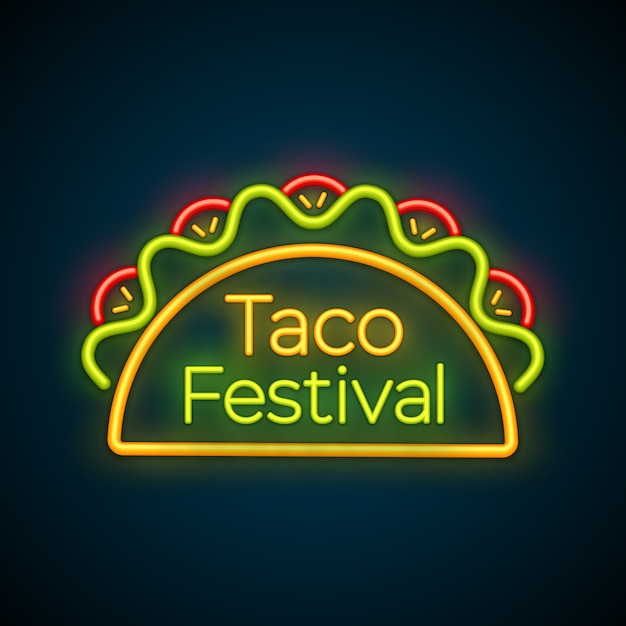 Mexican tacos food bar neon light sign logo