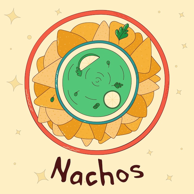 Mexican traditional food Nachos Vector illustration in hand drawn style