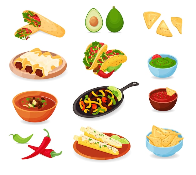 Mexican traditional food set vector illustration on white background