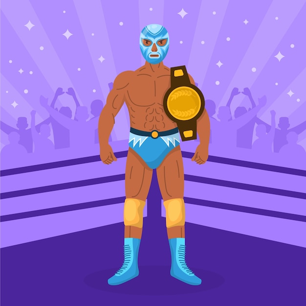 Mexican wrestler hand drawn flat illustration