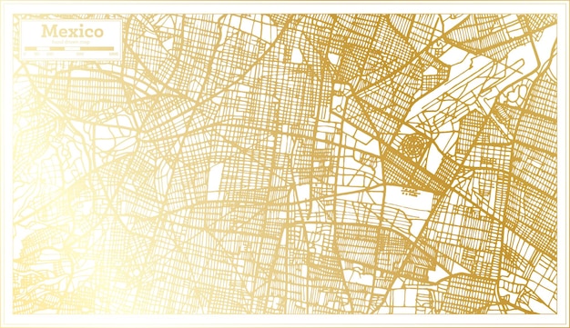 Mexico City Map in Retro Style in Golden Color Outline Map