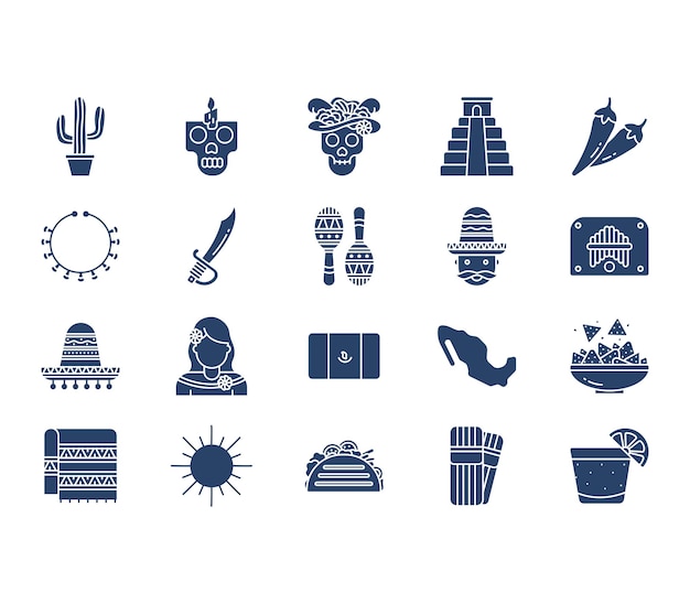 Mexico country and culture icon set