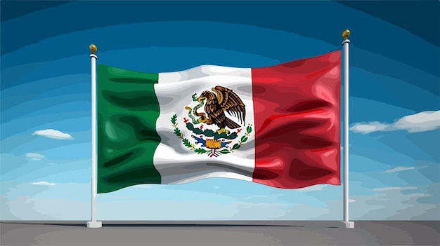 Mexico Flag 3D Shape Vector Illustration in Cartoon Style