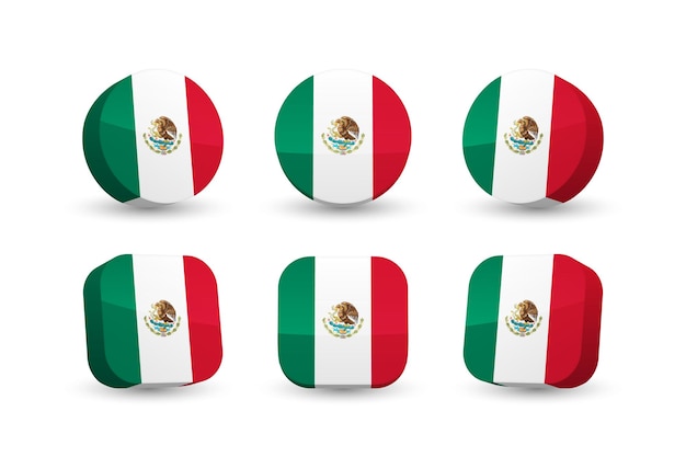 Mexico flag 3d vector illustration button flag of Mexico isolated on white