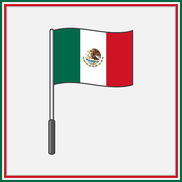 Mexico Flag Cartoon Vector Illustration Flag of Mexico Flat Icon Outline