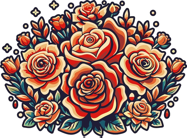 Mexico mexican roses for festival Cinco de mayo Retro old school roses for chicano tattoo