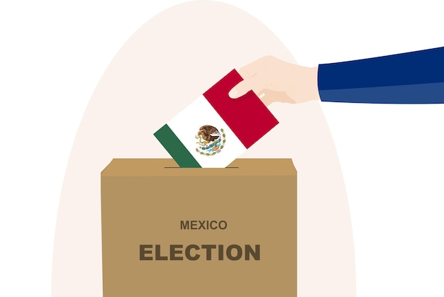 Mexico vote concept man hand and ballot box election day Mexico flag vector