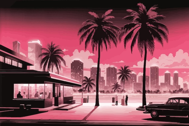 miami city style of a noir novel bookcover in blue and black