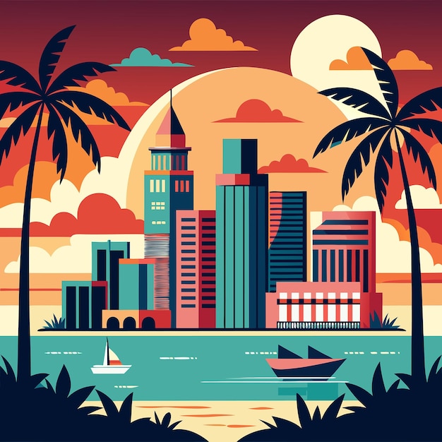 Vector miamis retro appeal a nostalgic poster depicting miami beachs historic charm