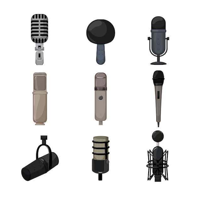 Mic microphone music set cartoon vector illustration