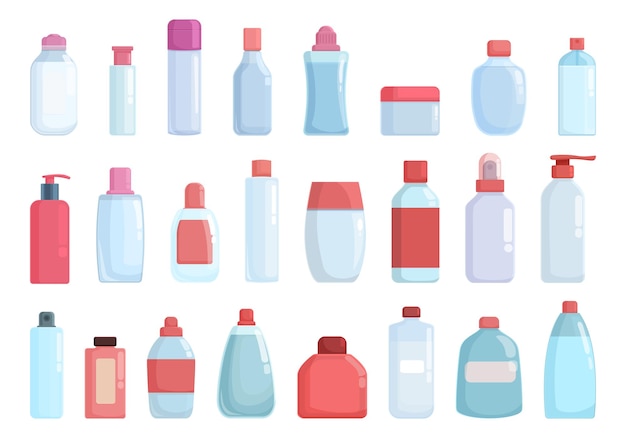 Micellar water icons set cartoon vector Beauty makeup