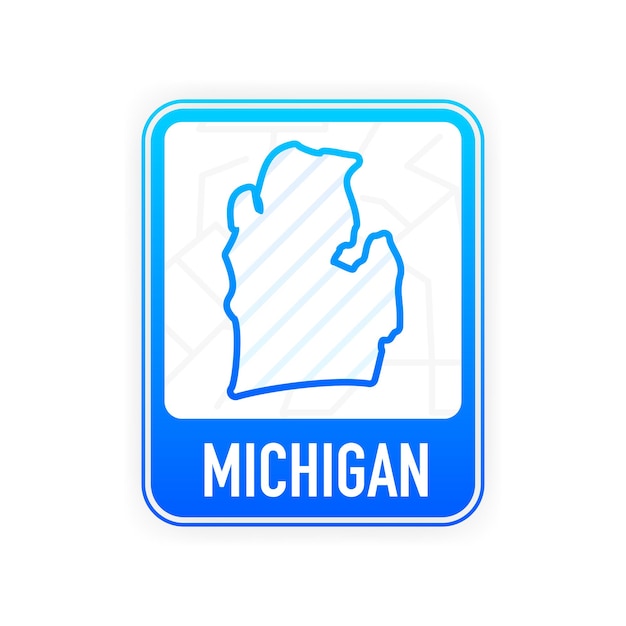 Michigan - U.S. state. Contour line in white color on blue sign. Map of The United States of America. Vector illustration.