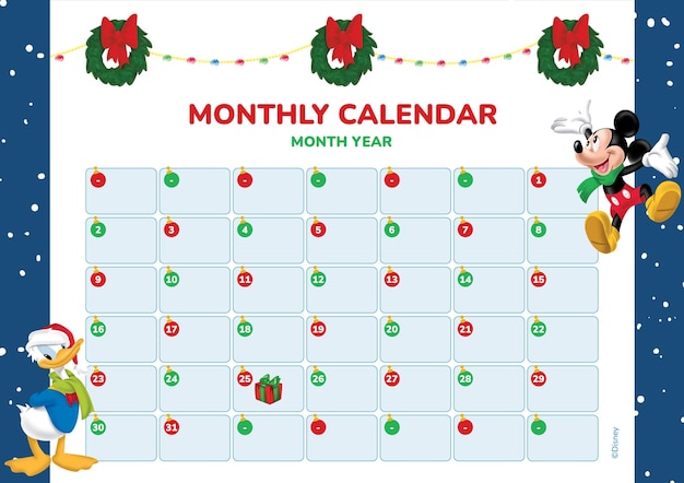 Mickey Mouse and Friends Christmas Monthly Calendar