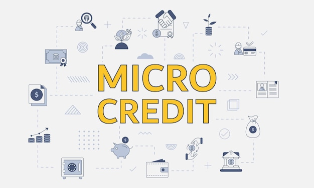 Microcredit concept with icon set with big word or text on center