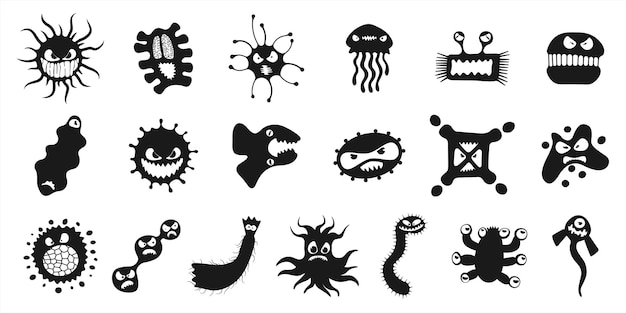 Microorganism virus vector cartoon bacteria germ character set bacterium illness infection