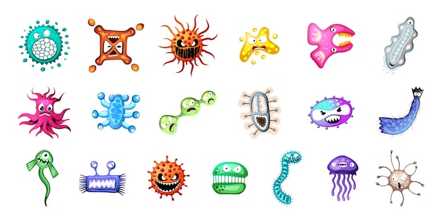 Microorganism virus vector cartoon bacteria germ character set bacterium illness infection