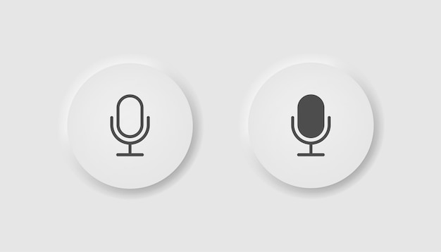 Microphone button in neumorphism style Icons for business UI UX Recording sound symbol Voice speech sing musical audio podcast talk Neomorphic style Vector illustration