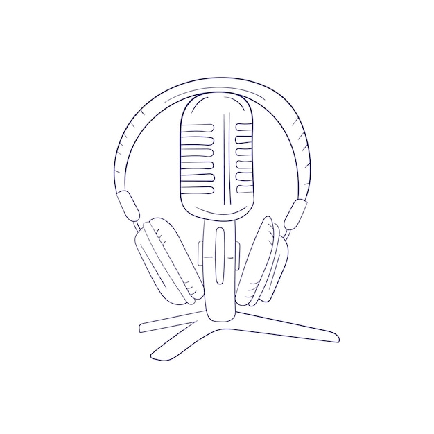 Microphone and headphones podcast concept vector illustration on white