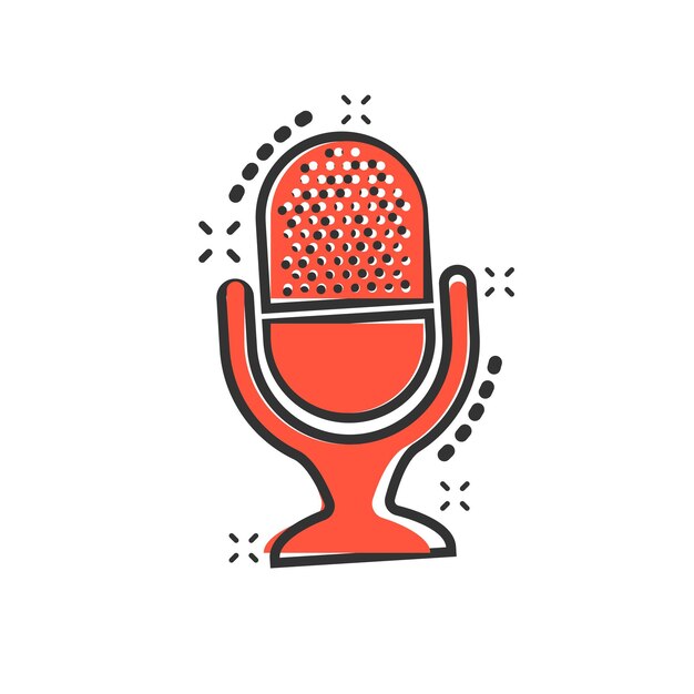 Microphone icon in comic style Mic broadcast vector cartoon illustration pictogram Microphone mike speech business concept splash effect