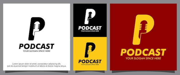 Microphone logo and letter P for podcast logo template