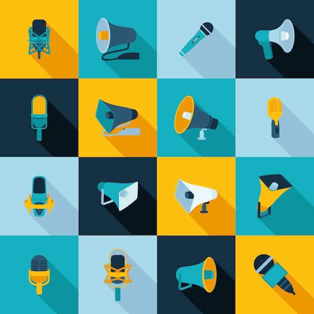 Microphone and megaphone icons flat