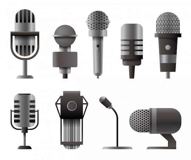 Microphone set in realistic style. Microphones for audio podcast.