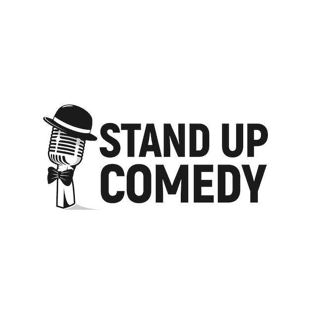 microphone wearing a hat in a stand up comedy show logo inspiration