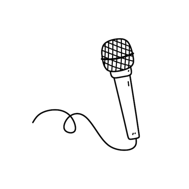 Microphone with wire isolated on white background hand drawn illustration in doodle style