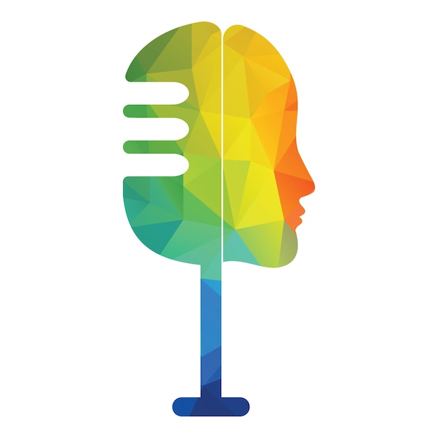 Microphone with women head concept Female podcast logo design