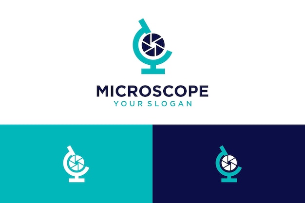 microscope logo design with lens and camera