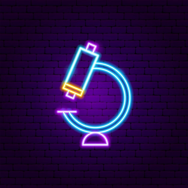 Microscope Neon Label. Vector Illustration of Science Promotion.