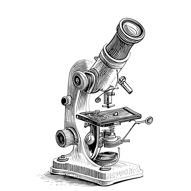 Microscope Retro Sketch Hand Drawn Science Day Vector Illustration