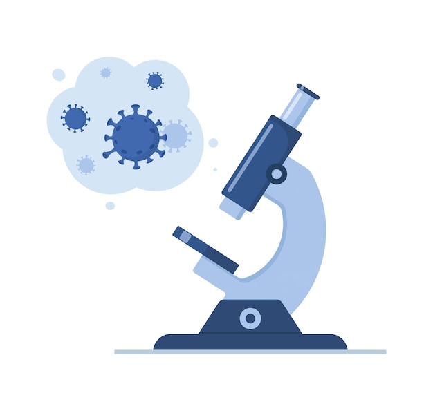 Microscope and zoom view of virus Health medicine biology chemical research Vector illustration