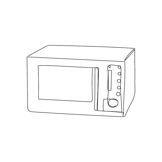 Microwave continuous line drawing. One line art of home appliance, kitchen, electrical, oven, cooking food. Hand drawn vector illustration.