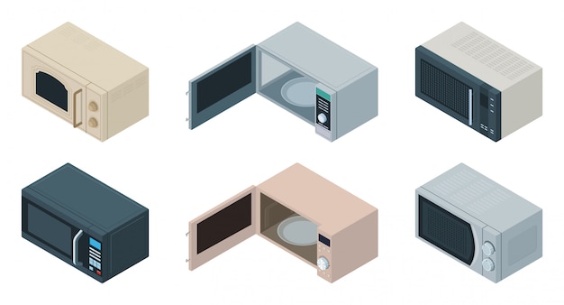 Microwave isometric set icon. illustration kitchen oven on white background . Isolated isometric set icon microwave.