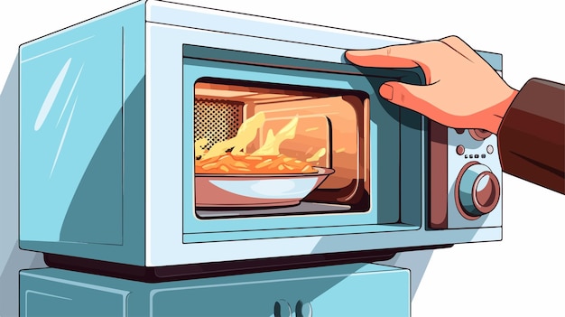 Vector microwave oven cooking vector cartoon illustration