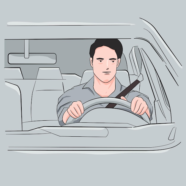 Mid adult man smiling while driving car Happy man feeling comfortable sitting on driver seat