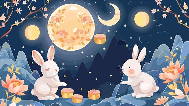 Mid Autumn Festival Banner Design with Cute Rabbit