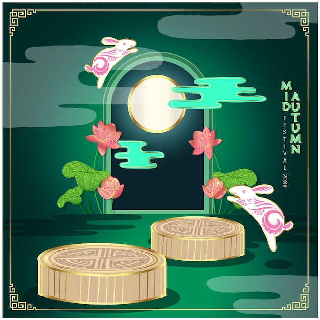 Mid-autumn festival banner template. Vector Illustration